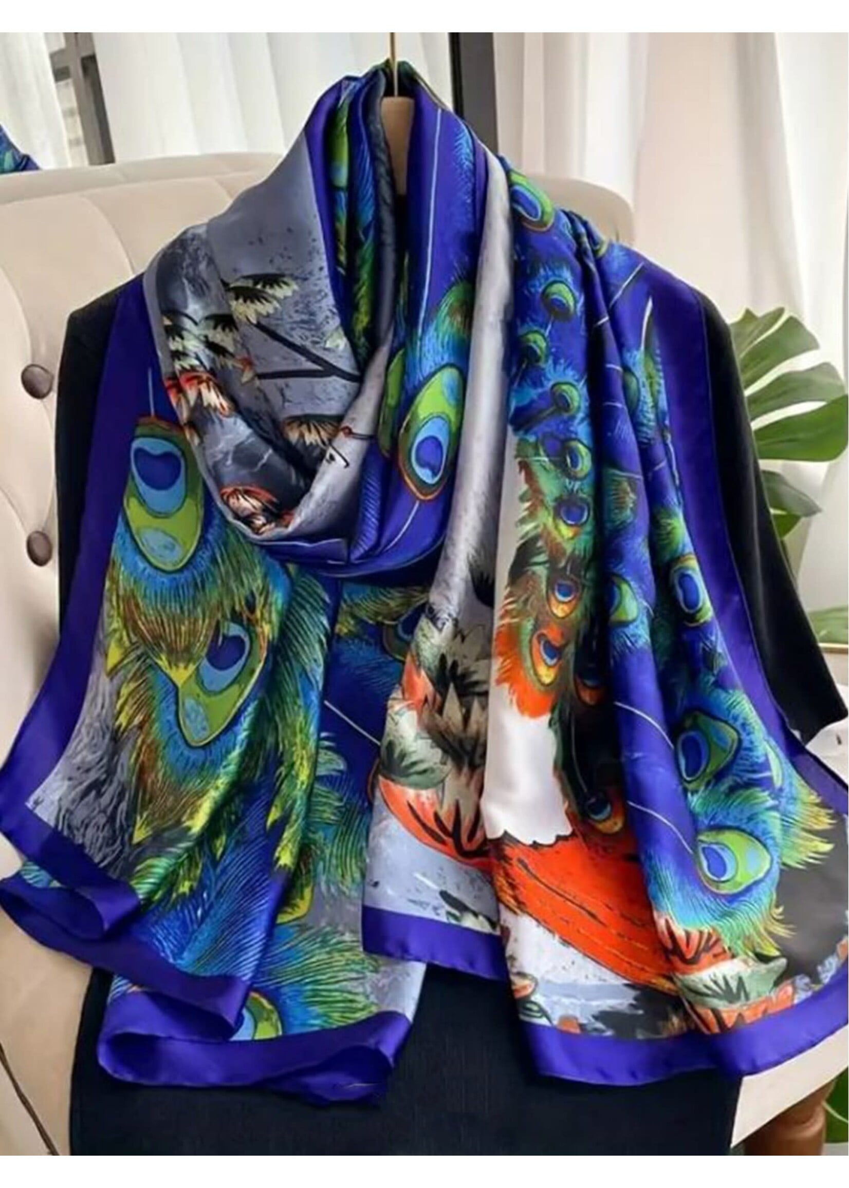 Premium Silk Feeling Peacock Design Scarf