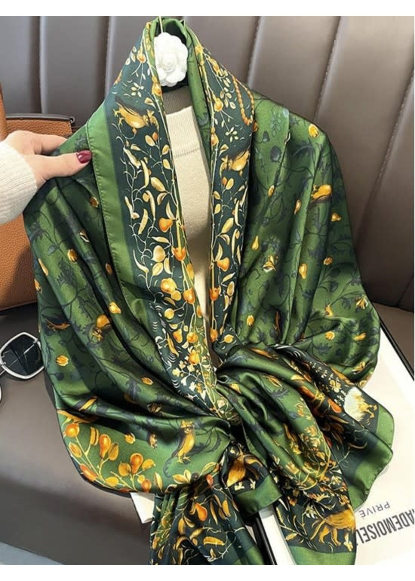 Premium Silk Feeling Green Garden Print Scarf