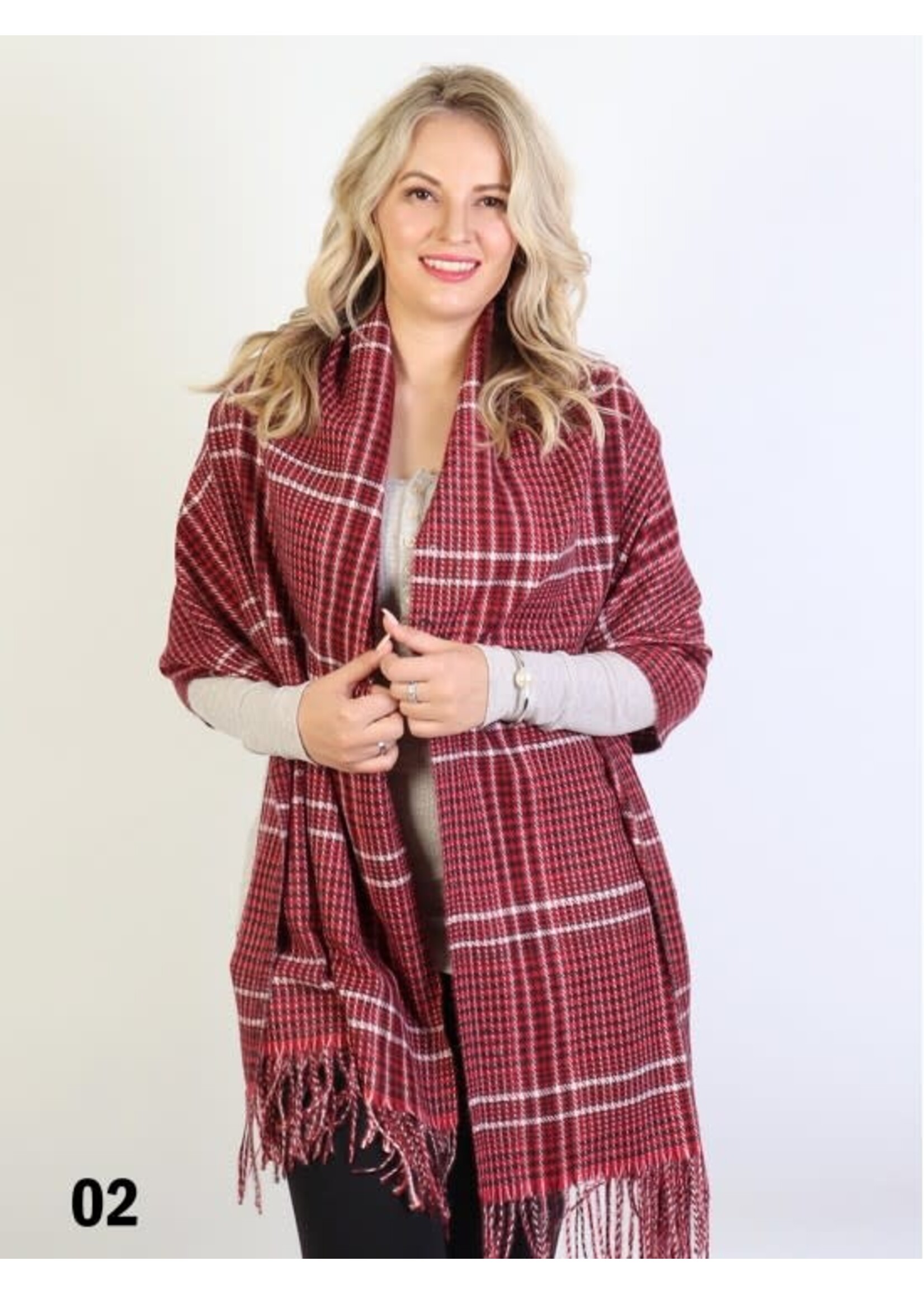 Houndstooth Print Blanket Scarf W/ Fringes