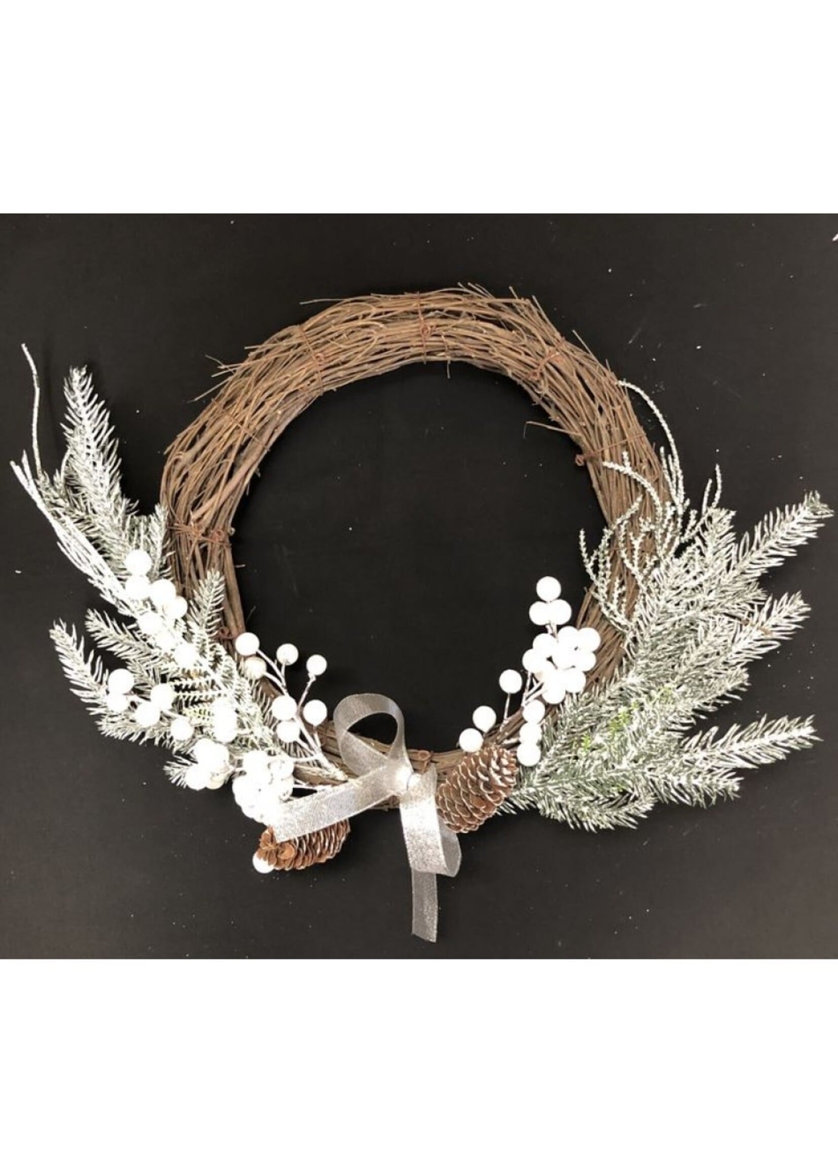 XMAS WREATH WHITE BERRIES AND CONES 14"