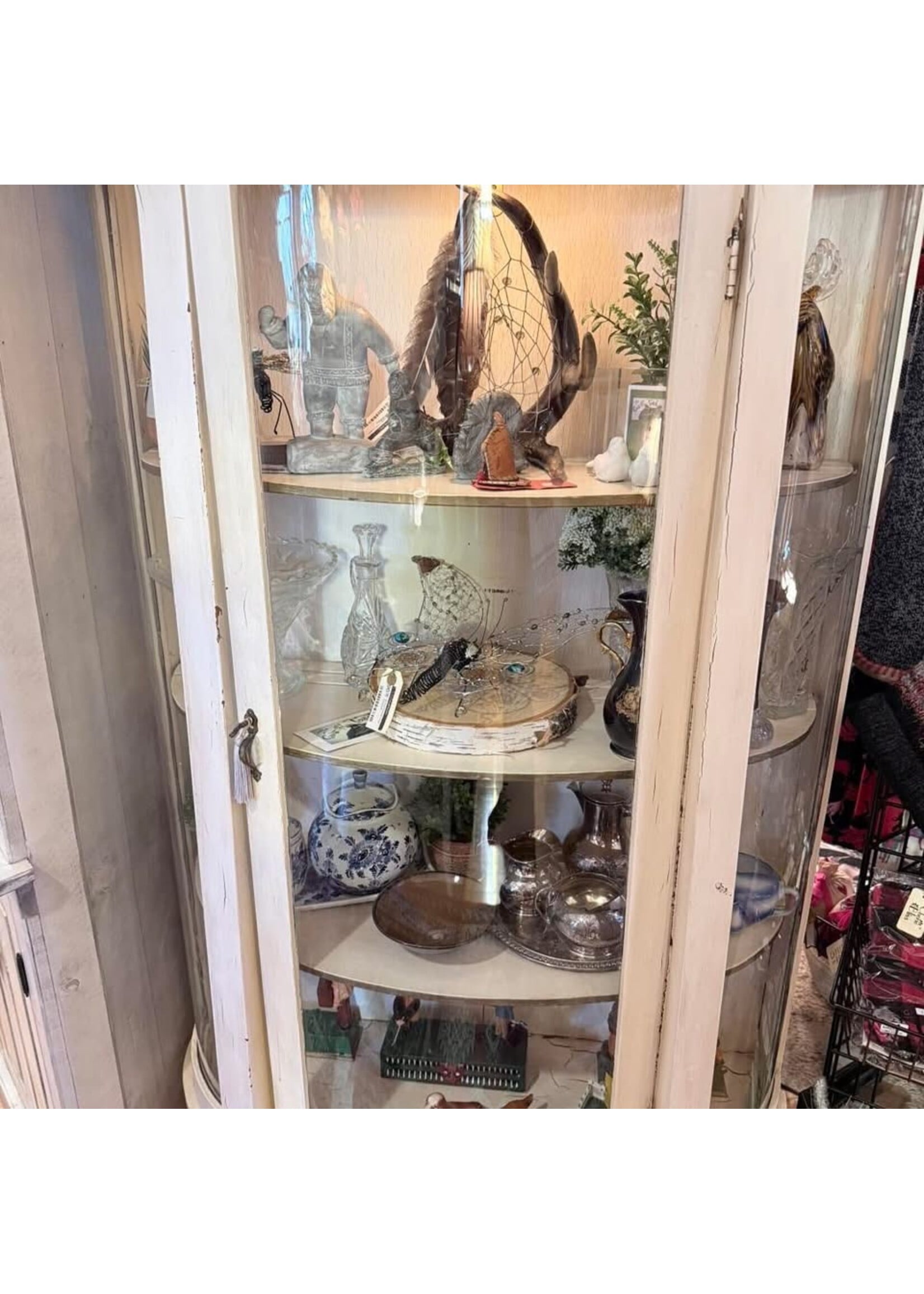 Antique Half Round curved Glass Curio Cabinet 61” x 42” (approx)