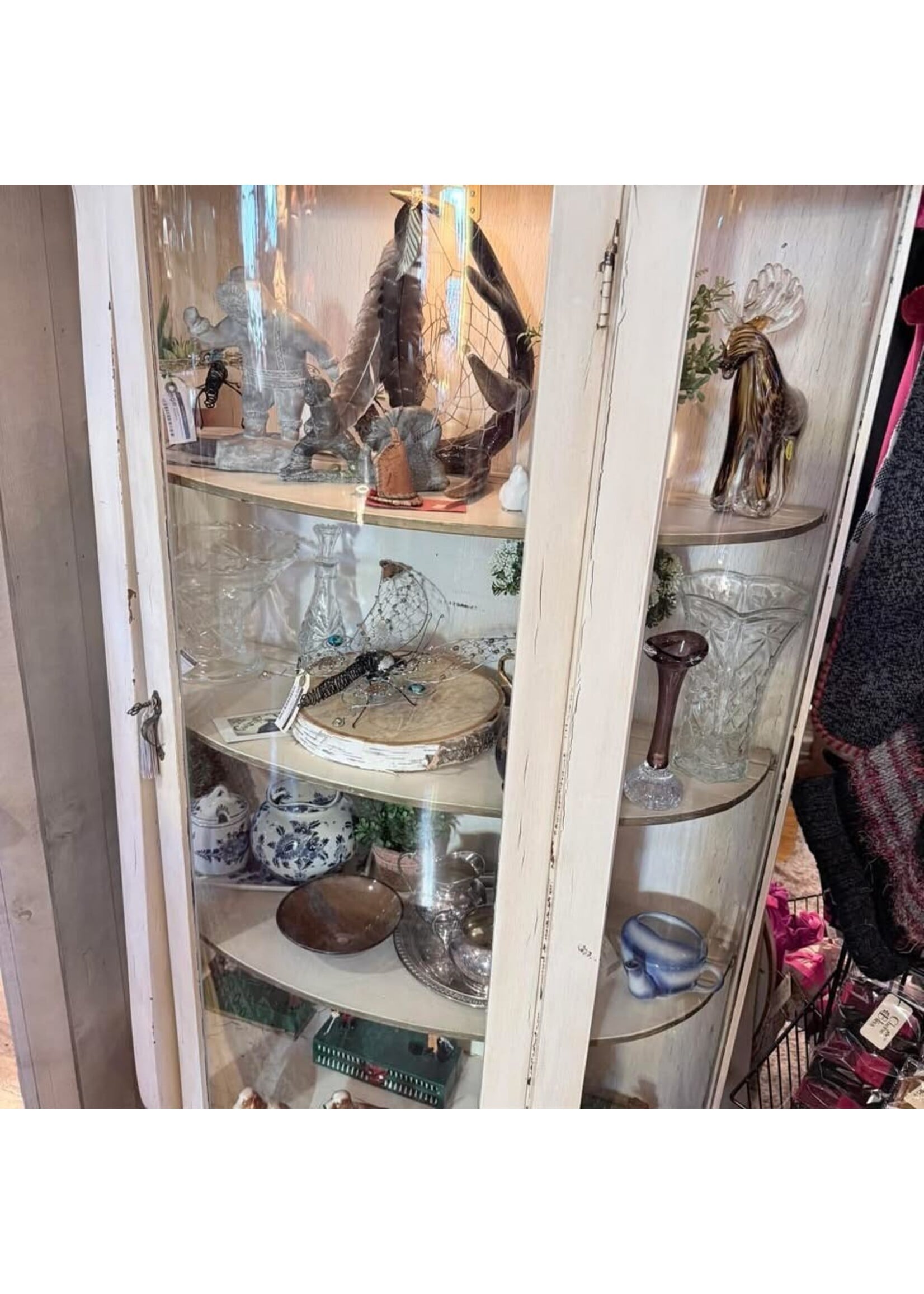 Antique Half Round curved Glass Curio Cabinet 61” x 42” (approx)