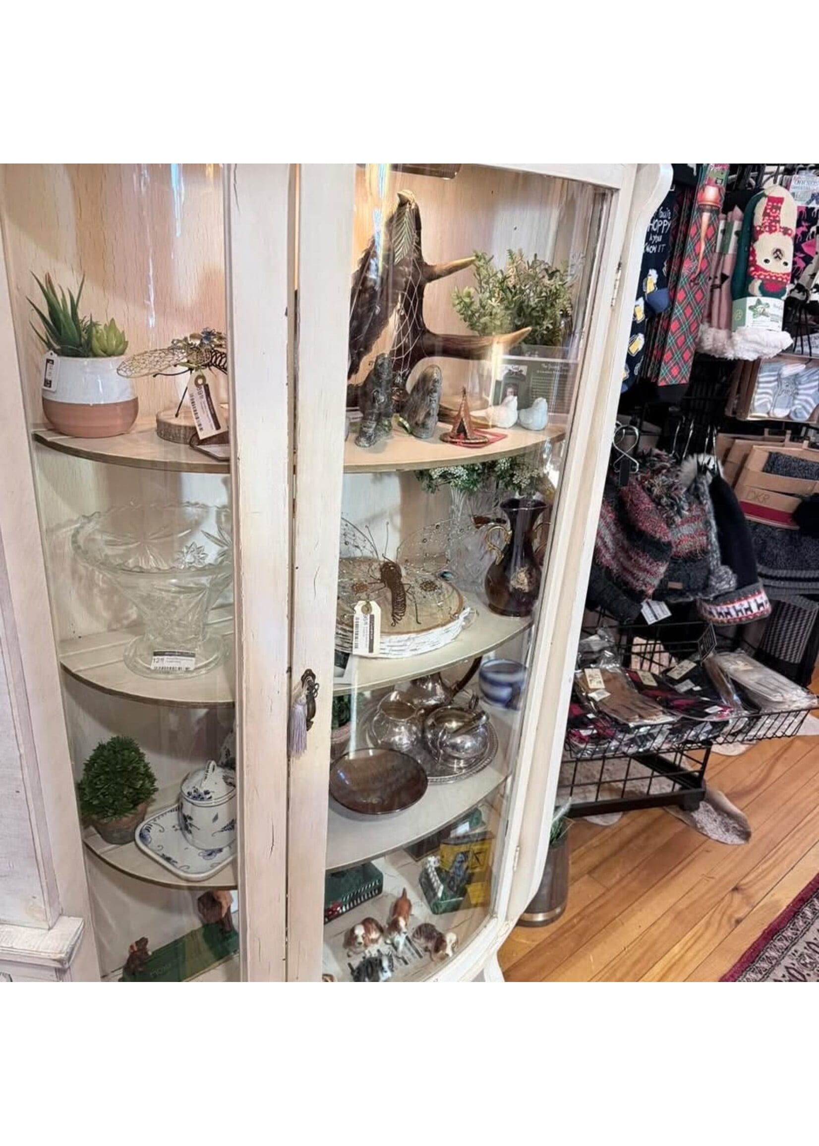 Antique Half Round curved Glass Curio Cabinet 61” x 42” (approx)