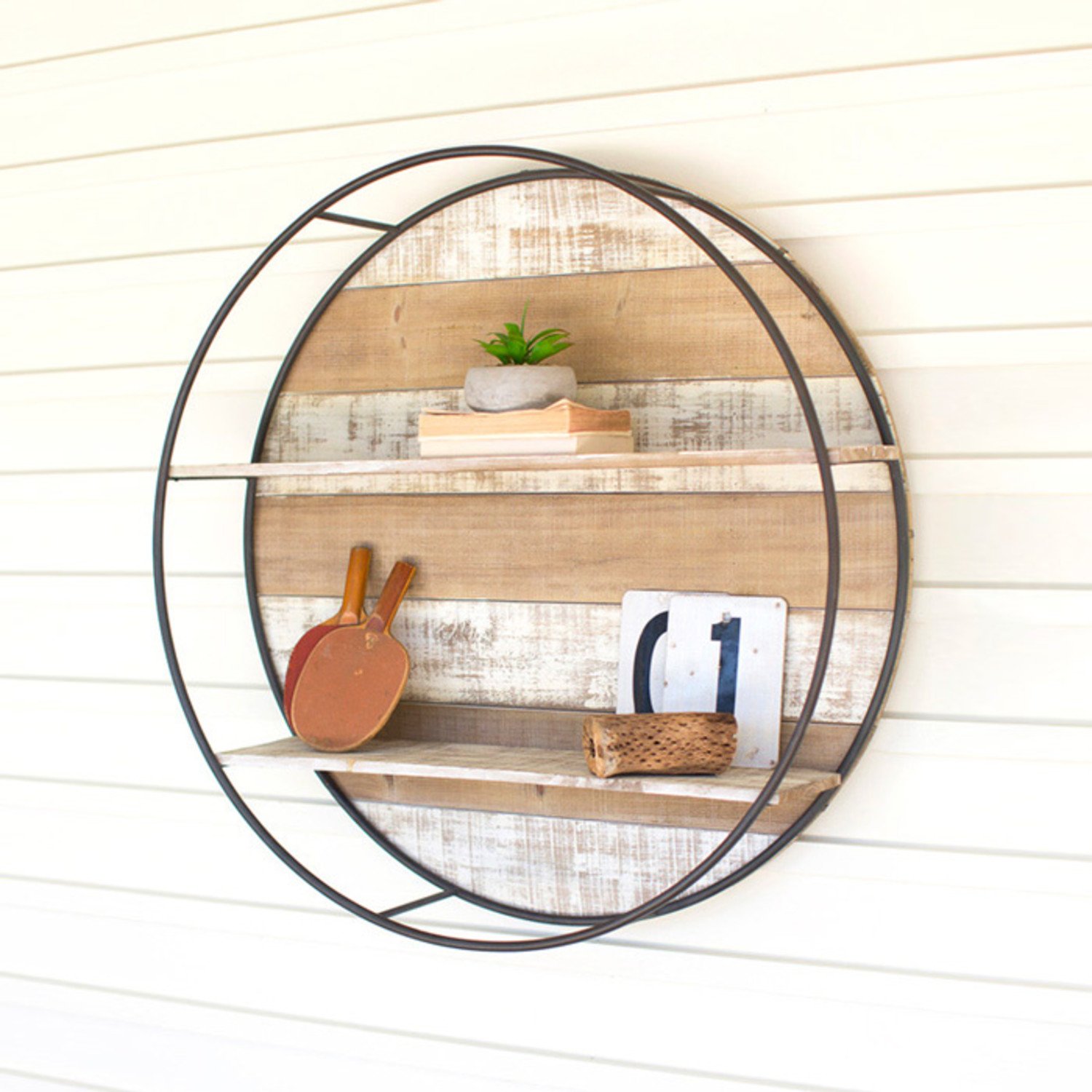 Round metal wood shelf discount