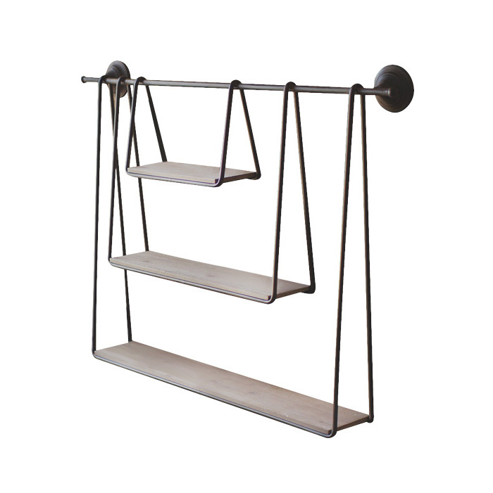 HANGING WALL SHELF, WOOD AND METAL TRIPLE SHELF Su Casa