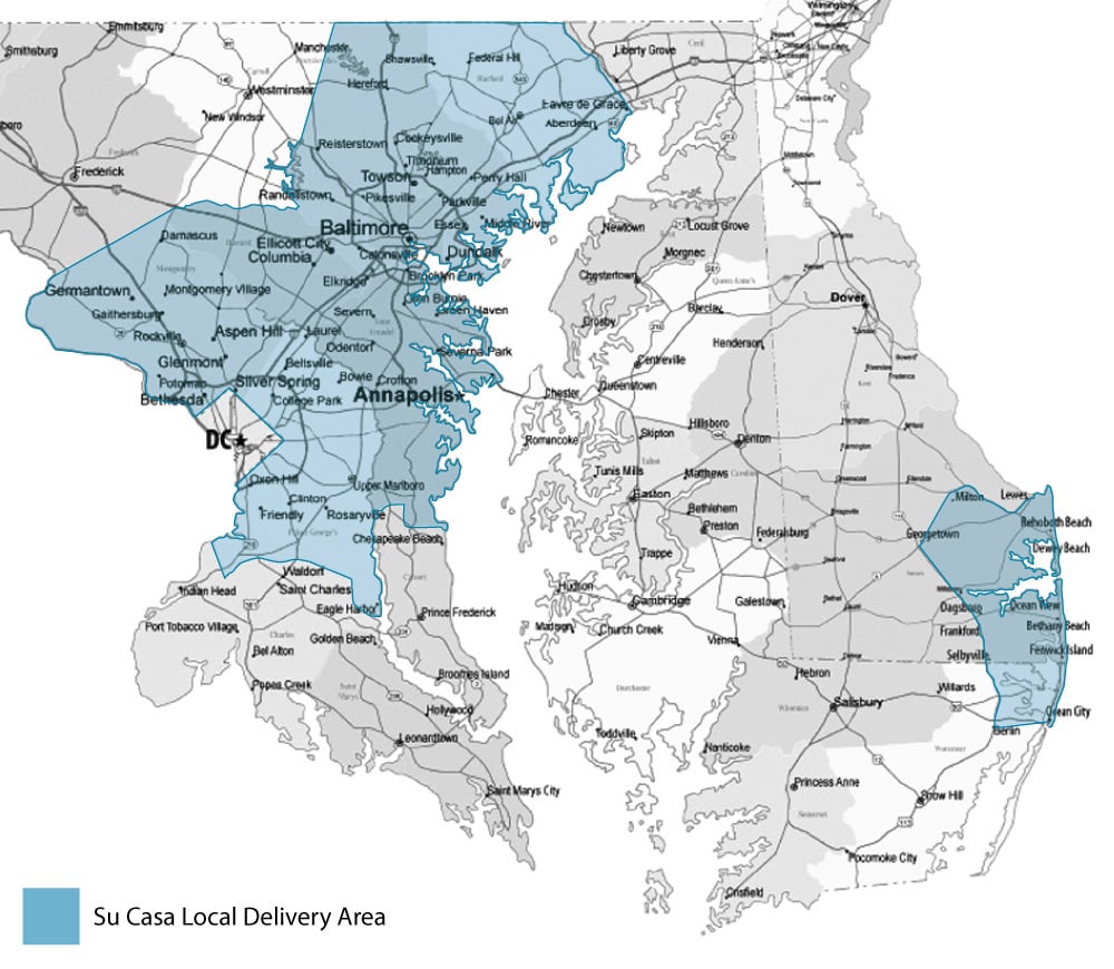 Map of Su Casa Local Delivery Area.