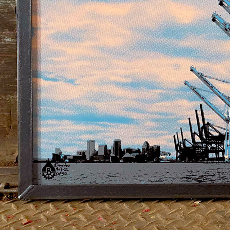 PORT CRANES SUNSET BALTIMORE