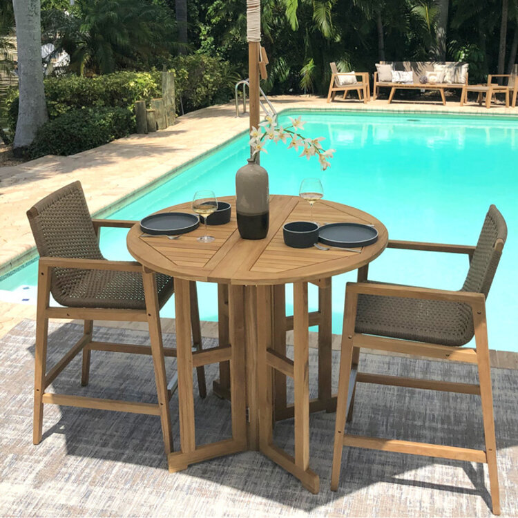 ROYAL TEAK HALSEY OUTDOOR DROP LEAF PUB TABLE