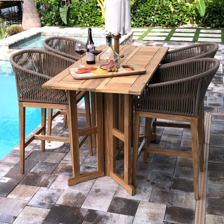 ROYAL TEAK HALSEY OUTDOOR DROP LEAF PUB TABLE