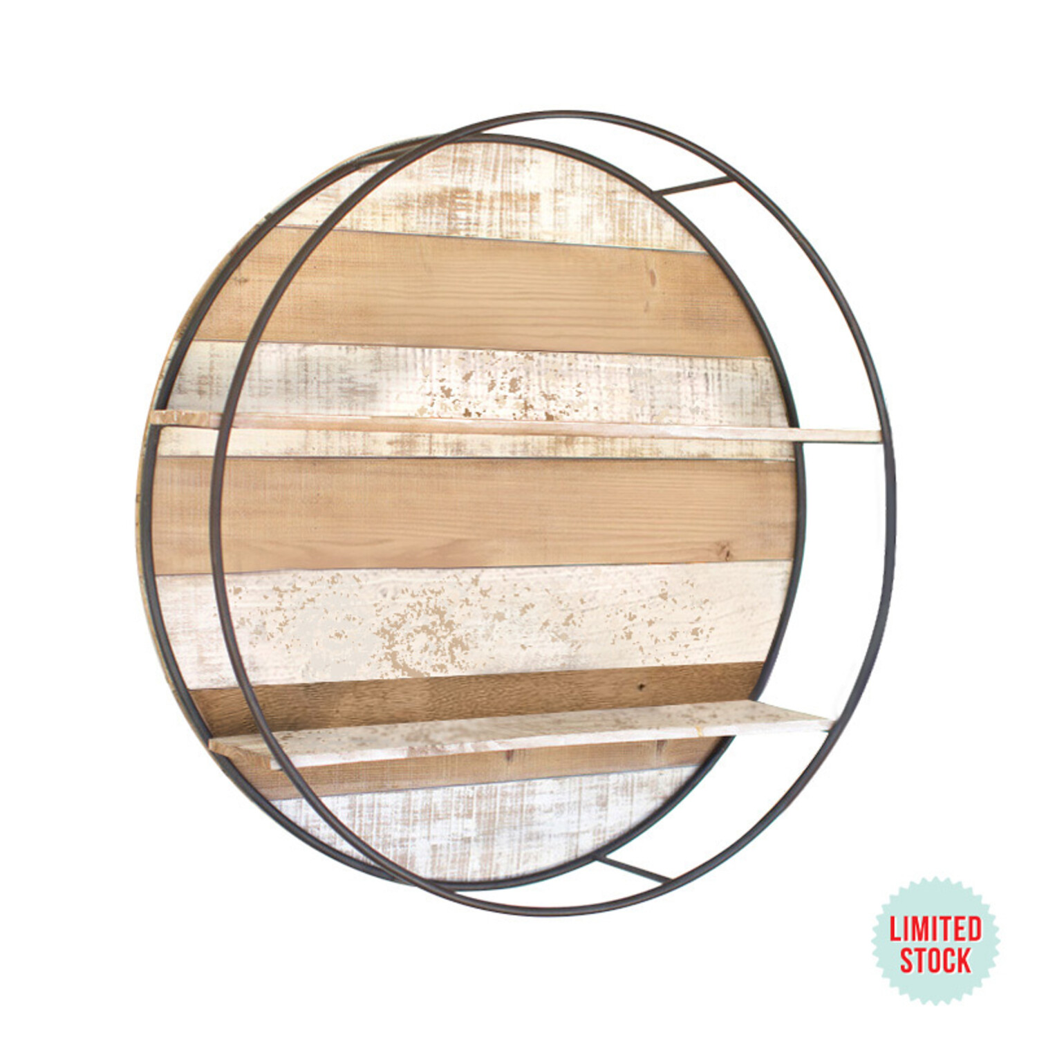 WALL SHELF ROUND METAL RECLAIMED WOOD Su Casa
