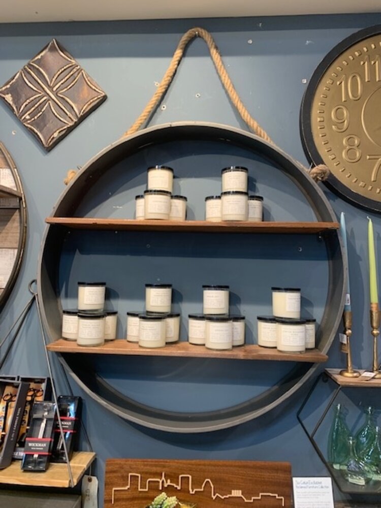 METAL & WOOD WITH ROPE HANGING WALL SHELF