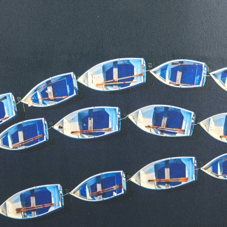 SITTING BOATS GLASS FRAMED