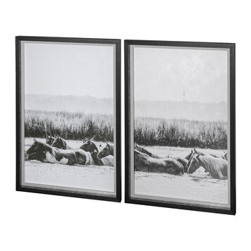 WATER HORSES III GLASS FRAMED DIPTYCH