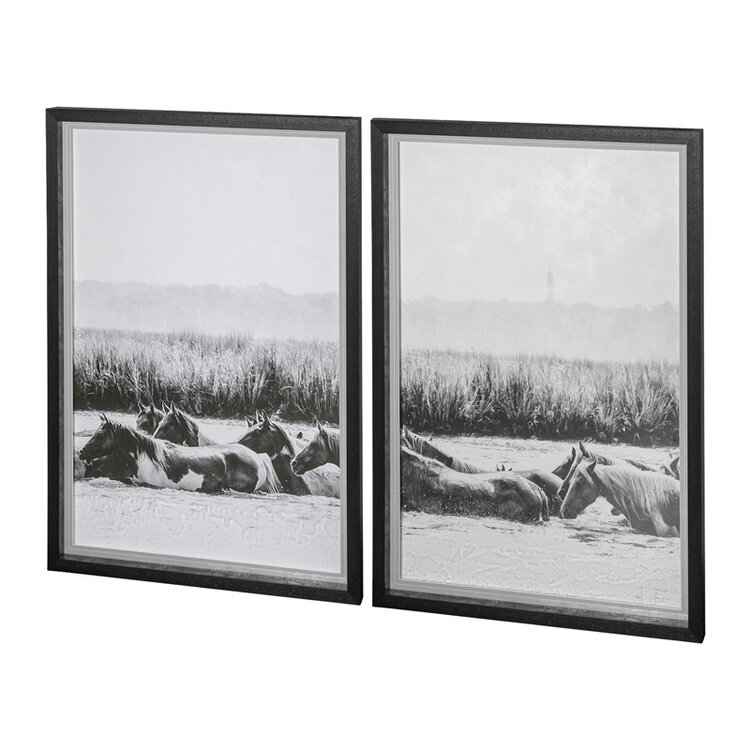 WATER HORSES III GLASS FRAMED DIPTYCH PRINT