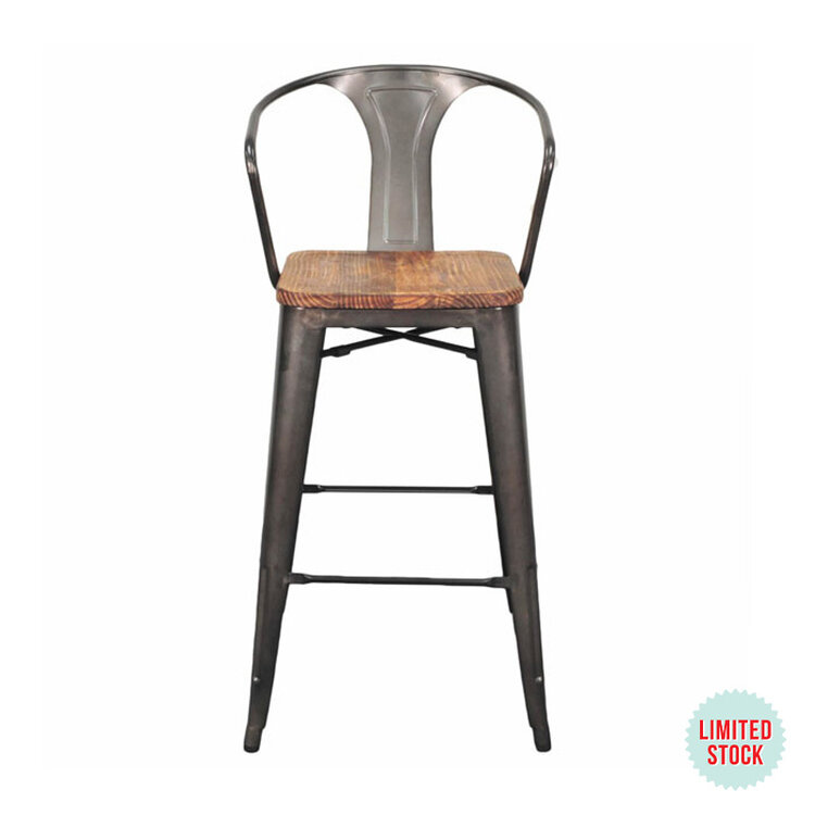 METRO ARM STOOL WOOD SEAT, GUNMETAL