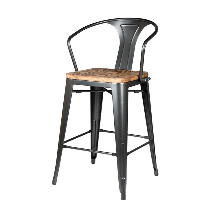 METRO ARM STOOL WOOD SEAT, GUNMETAL
