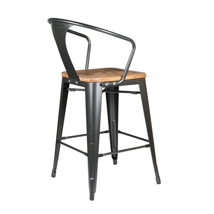 METRO ARM STOOL WOOD SEAT, GUNMETAL