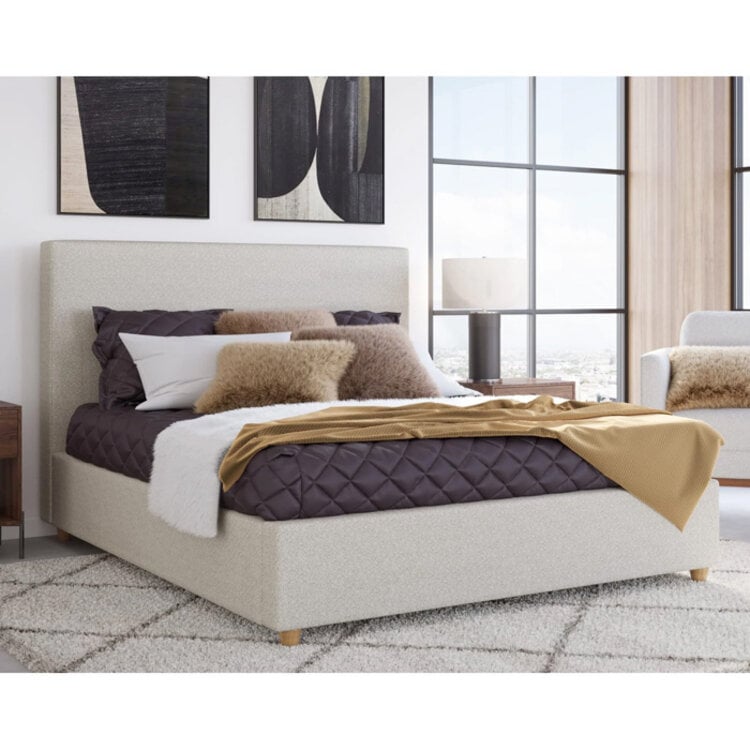 OLLIE UPHOLSTERED BED, IVORY
