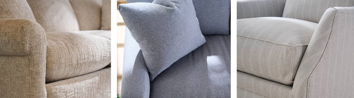 close up shots of pretty upholstery highlighting the nooks that'll need to be vacuumed.