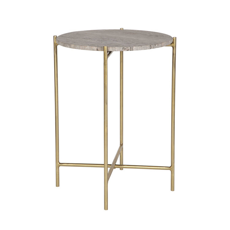 BRIAR END TABLE, GOLD & TRAVERTINE