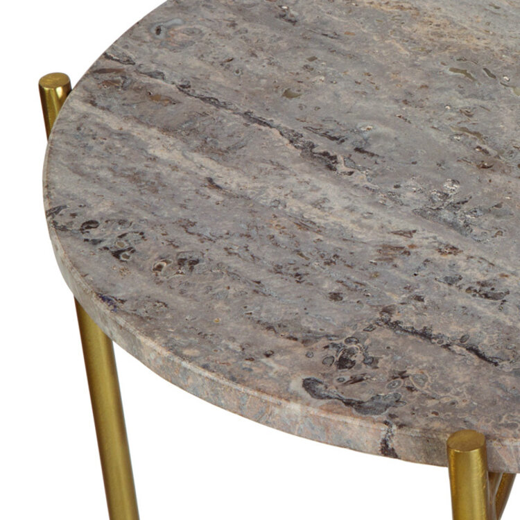 BRIAR END TABLE, GOLD & TRAVERTINE