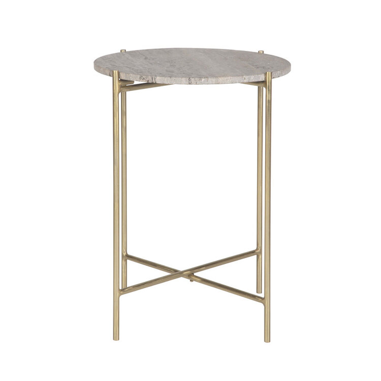 BRIAR END TABLE, GOLD & TRAVERTINE