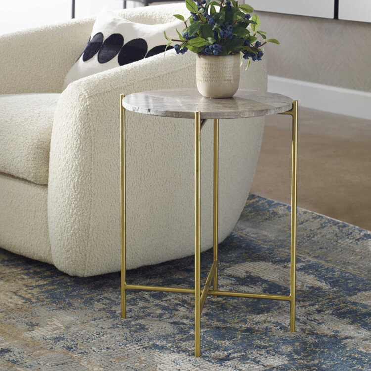 BRIAR END TABLE, GOLD & TRAVERTINE