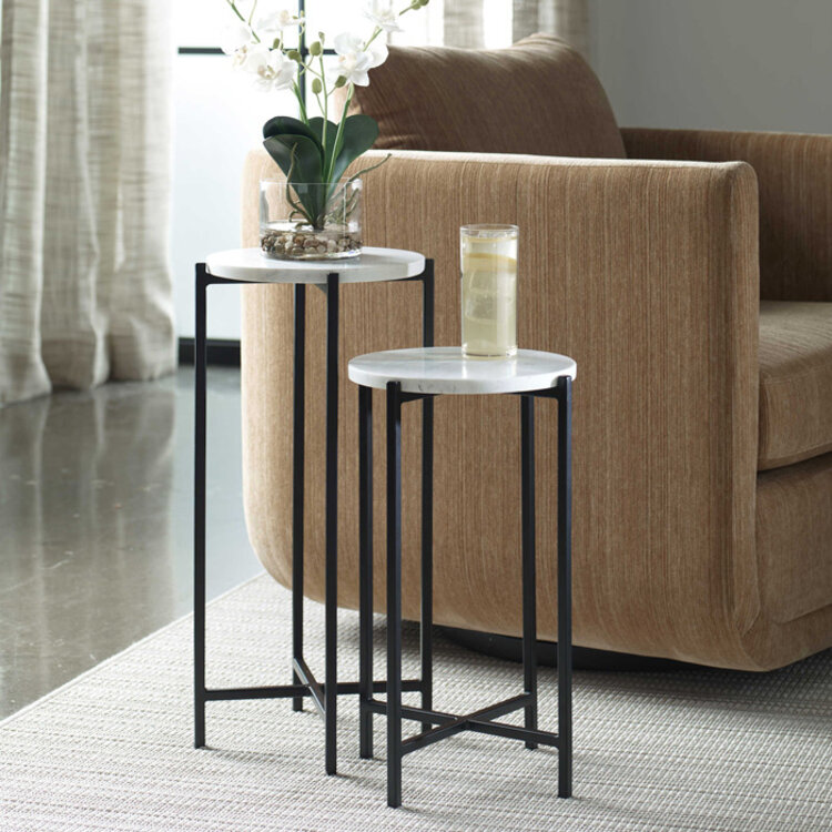 OLSEN SIDE TABLES, IRON & MARBLE