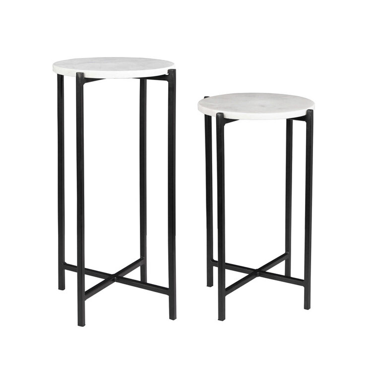 OLSEN SIDE TABLES, IRON & MARBLE