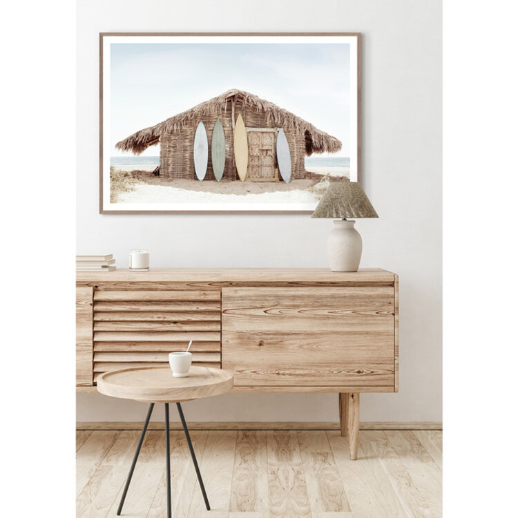 BEACH HUT FRAMED PRINT