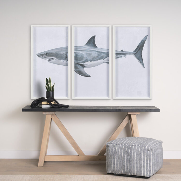 GREAT WHITE SHARK FRAMED TRIPTYCH