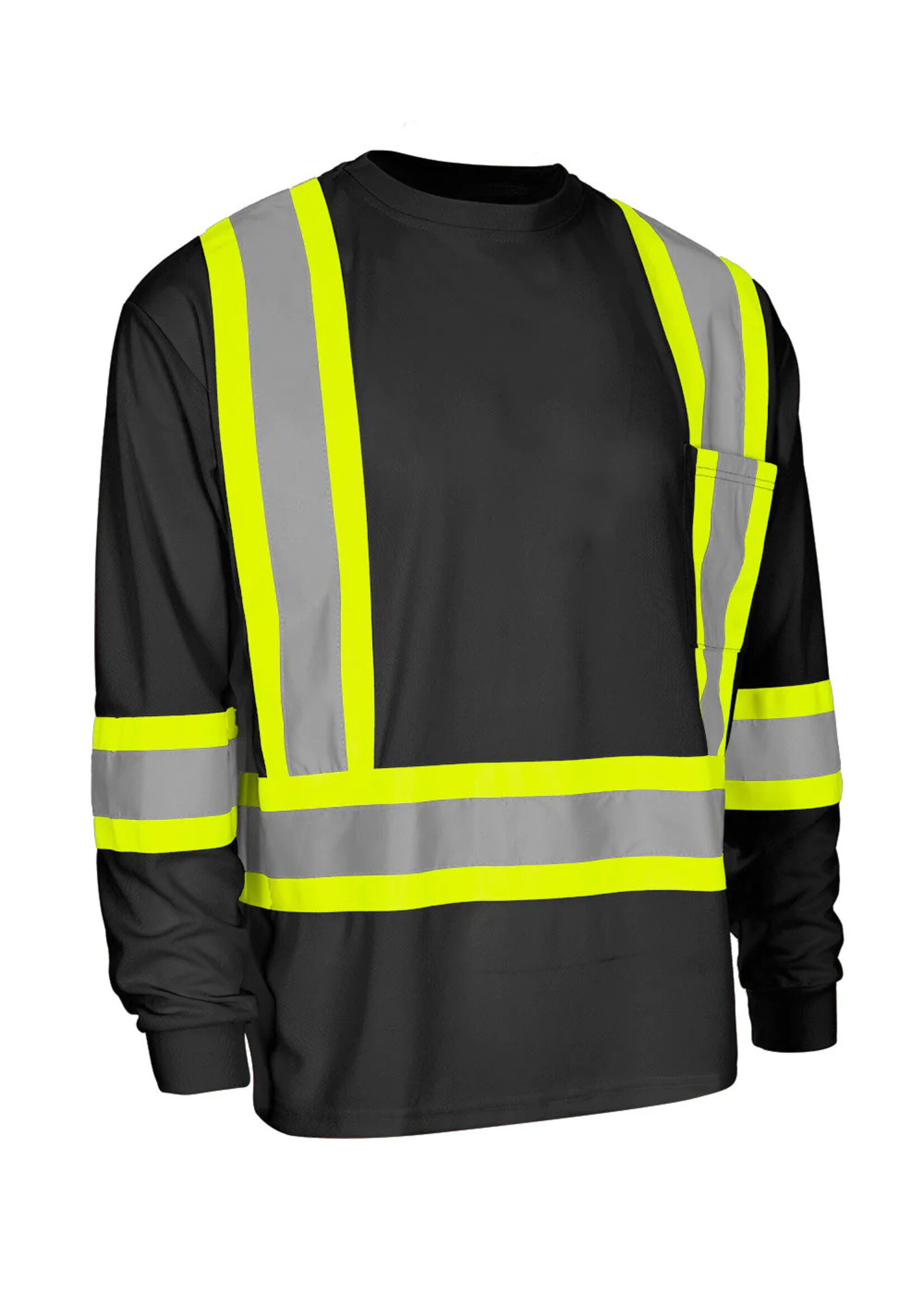 Forcefield Forcefield Hi Vis Crew Neck Long Sleeve Safety Tee with Chest Pocket