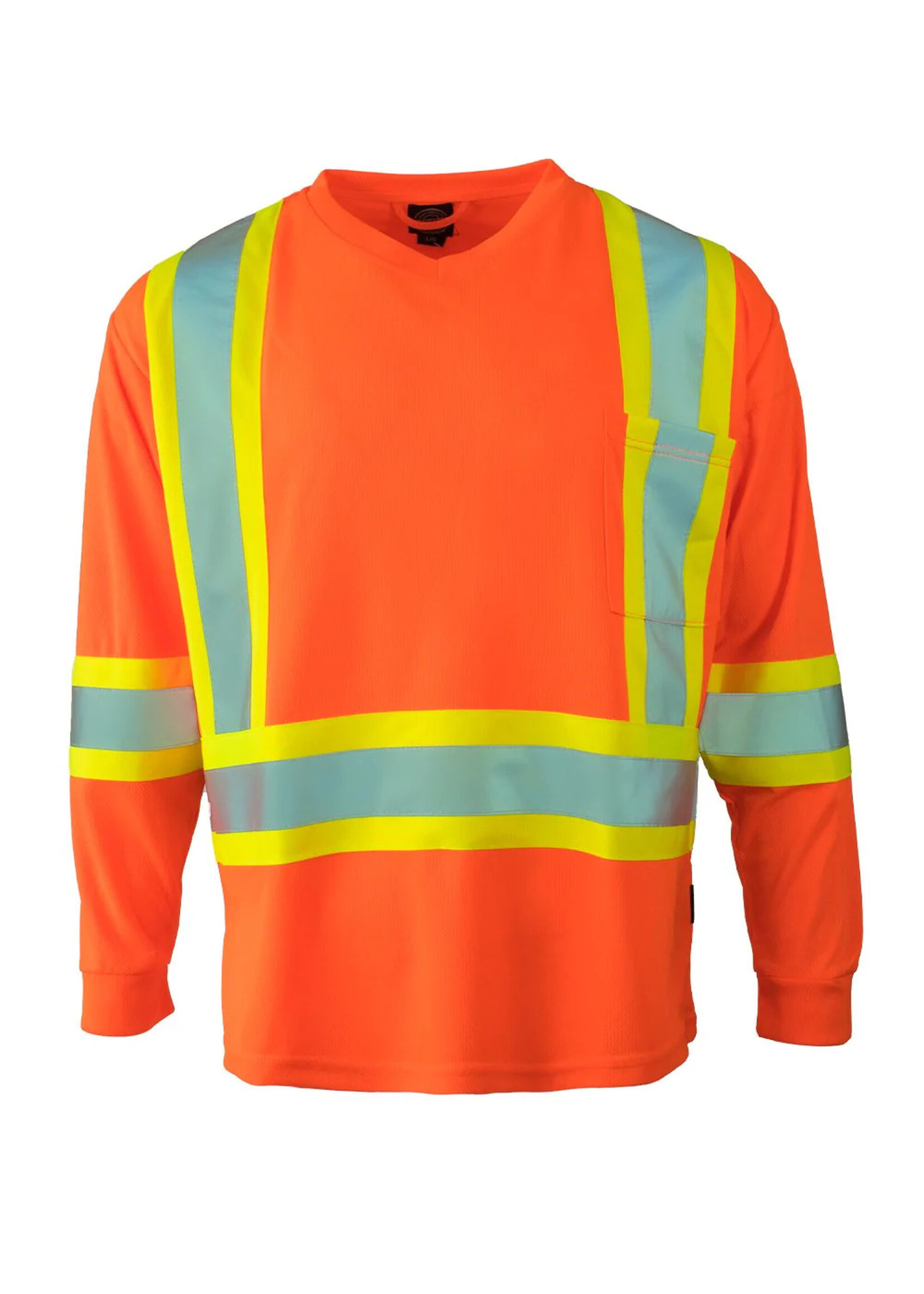 Forcefield Forcefield Hi Vis Crew Neck Long Sleeve Safety Tee with Chest Pocket
