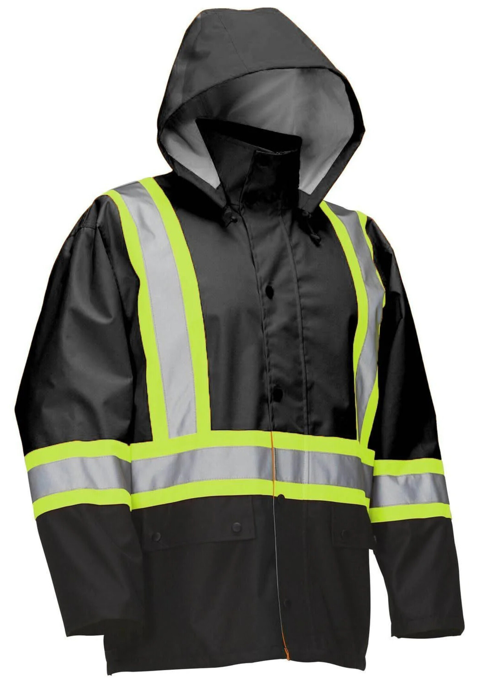 Forcefield Forcefield Hi Vis Safety Rain Jacket with Snap-Off Hood