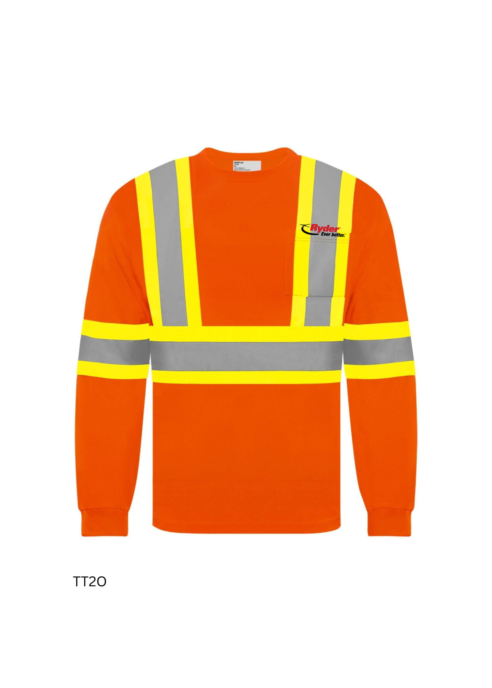 Ground Force Ground Force Long Sleeve Polyester Traffic T-Shirt, 4″ Refl. Tape - Ryder Logo