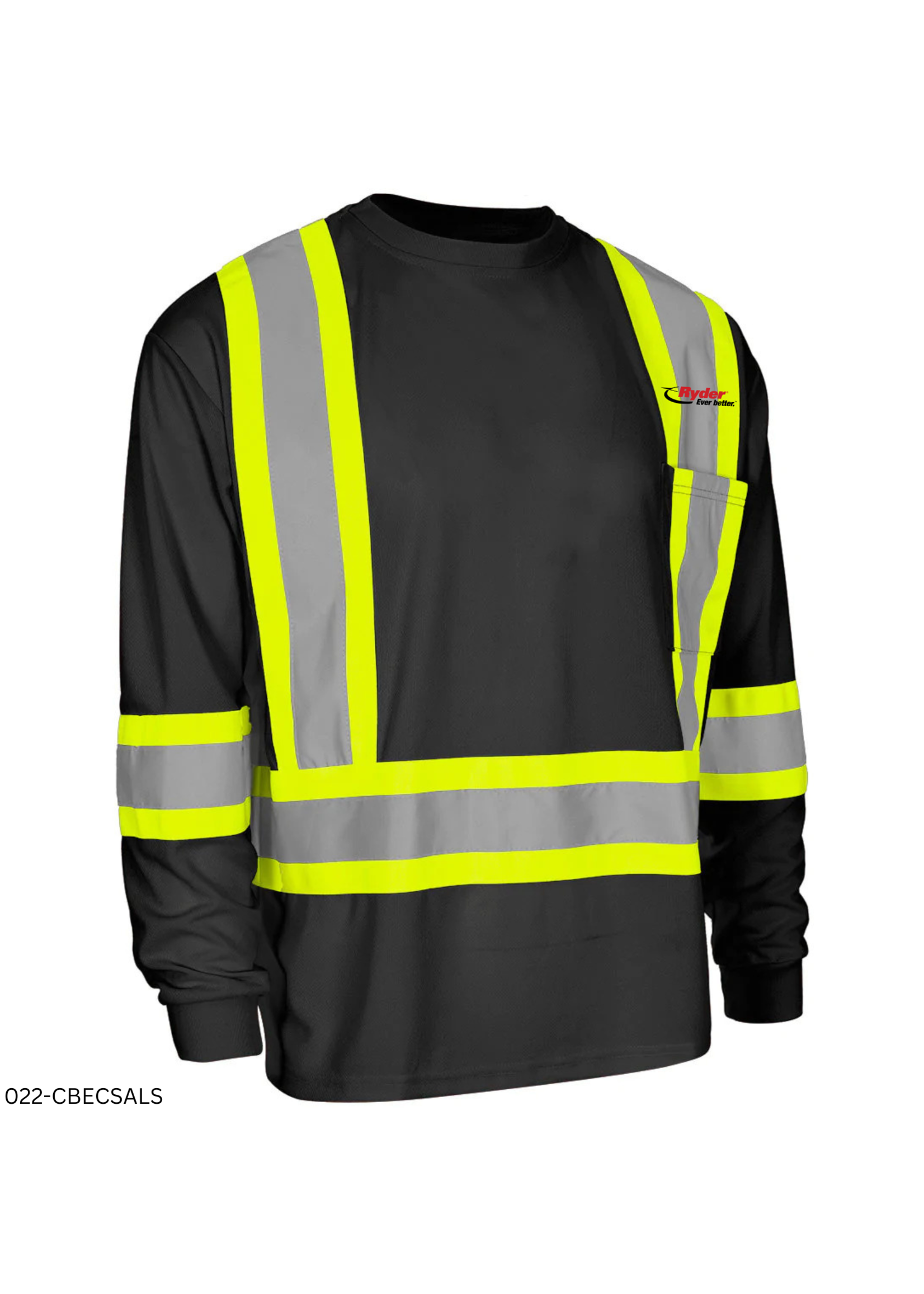 Forcefield Forcefield Hi-Vis Crew Neck Long Sleeve Safety Tee with Chest Pocket - Ryder Logo