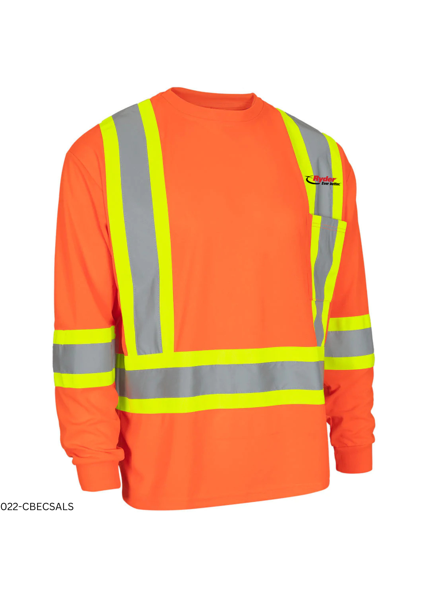 Forcefield Forcefield Hi-Vis Crew Neck Long Sleeve Safety Tee with Chest Pocket - Ryder Logo