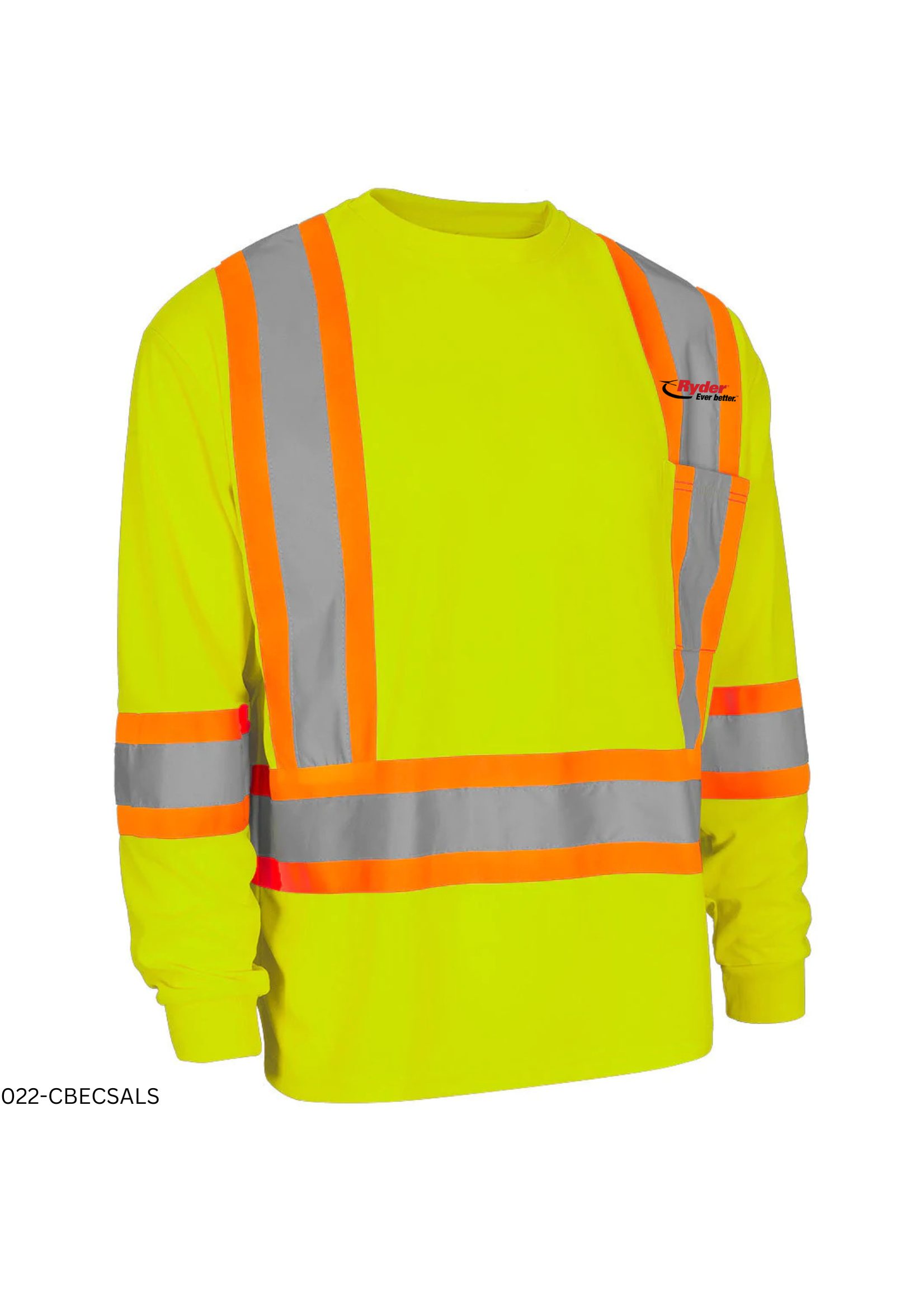 Forcefield Forcefield Hi-Vis Crew Neck Long Sleeve Safety Tee with Chest Pocket - Ryder Logo