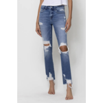 Distressed Mid Rise Ankle Straight Leg Jean