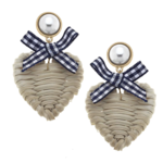 Piper Rattan & Gingham Heart Drop Earrings