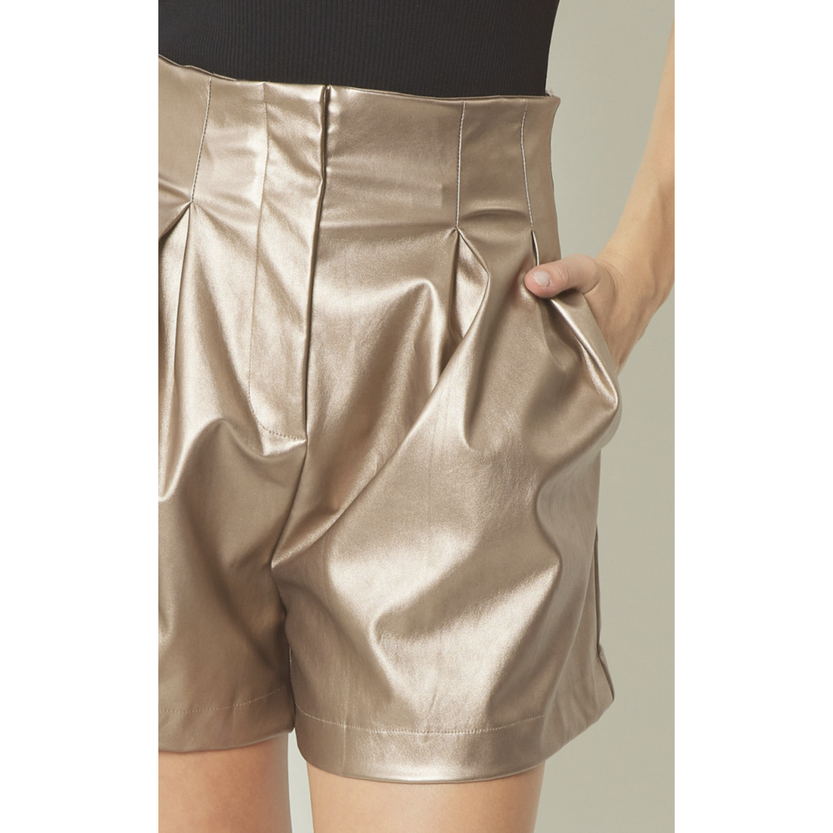 Faux Leather Gold Pleat Shorts