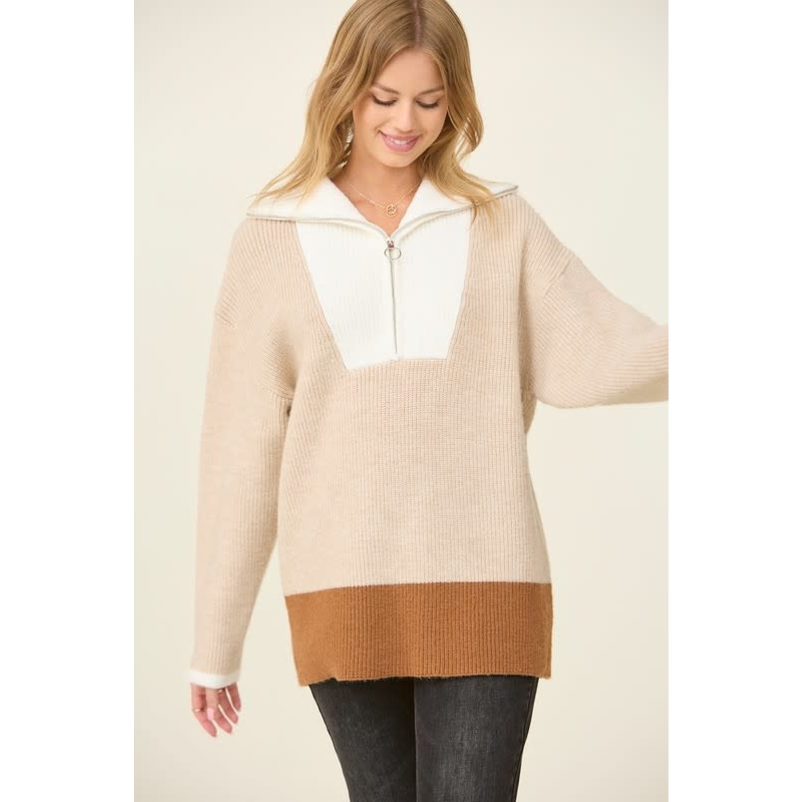 Color block Zip up Sweater
