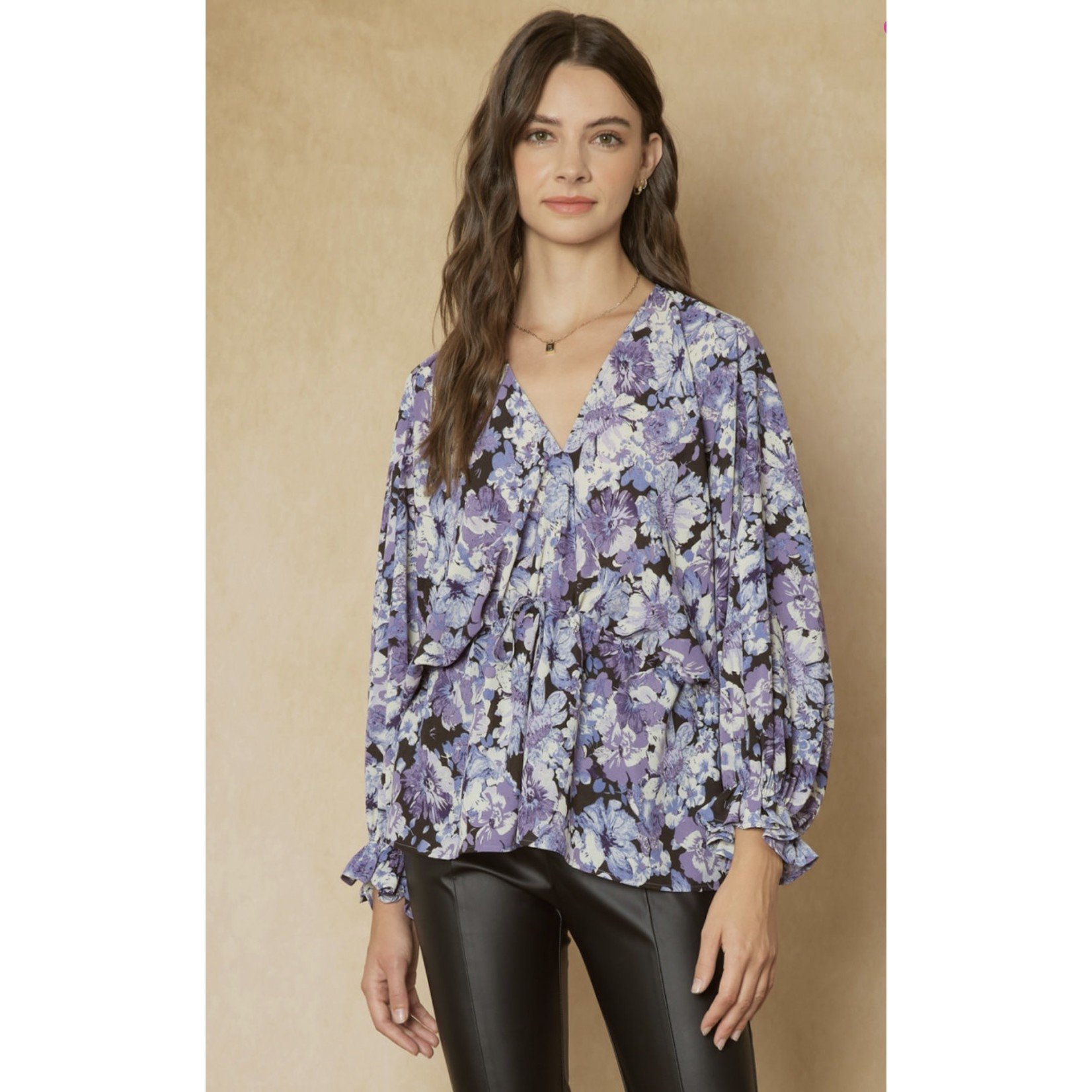 Black Lavender Floral Peplum Blouse