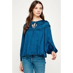 Midnight Ruffled Satin Blouse