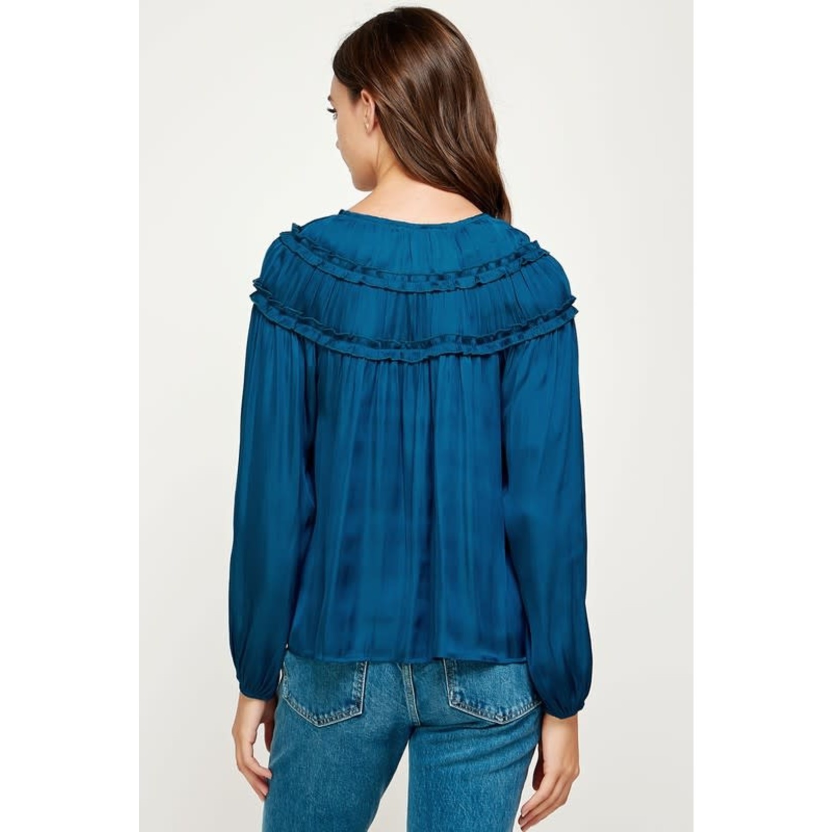 Midnight Ruffled Satin Blouse