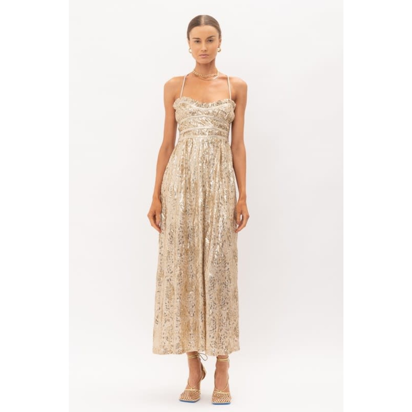 Gold Sequins Backless Midi