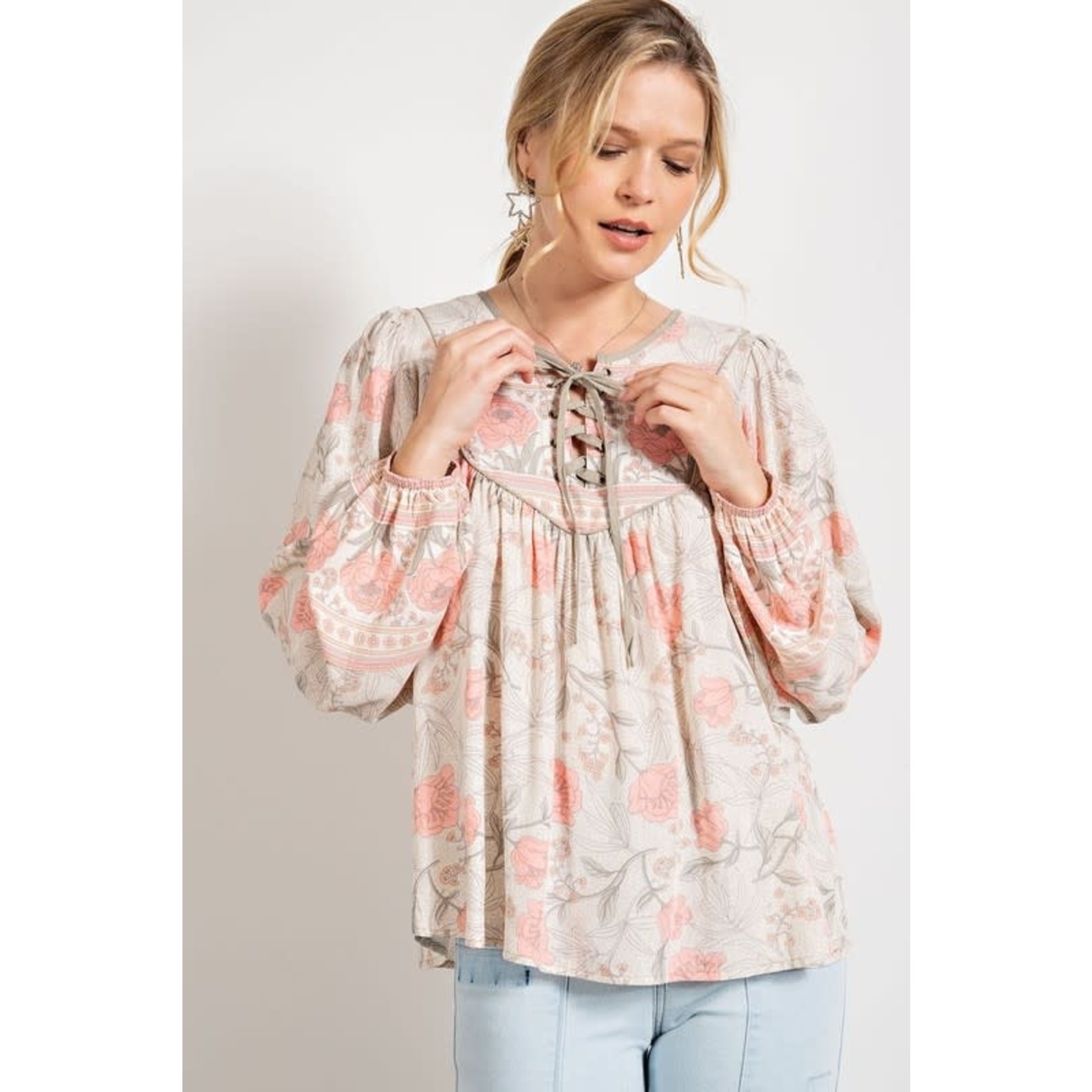 Long Sleeve Printed Rayon Challie Top