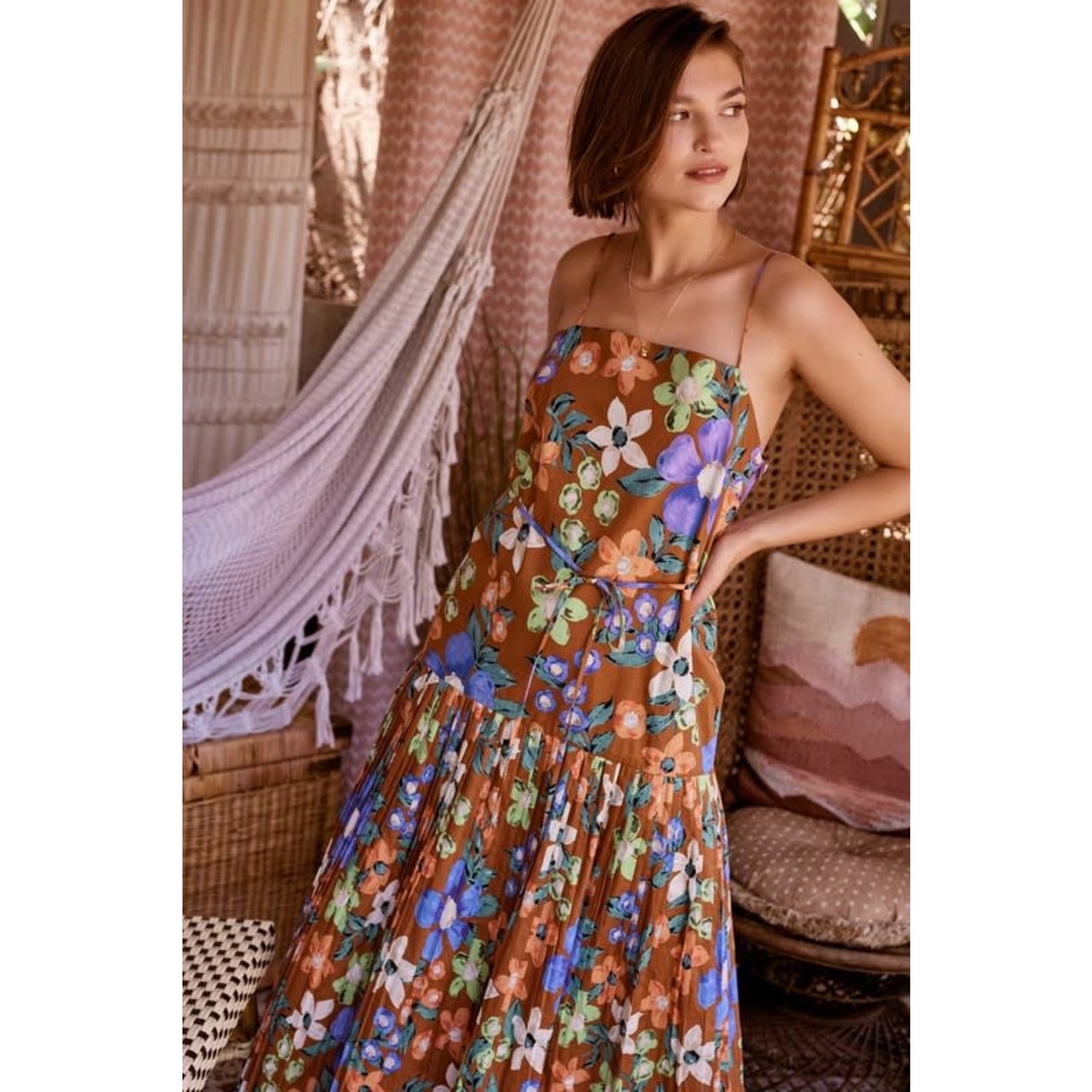 Floral Print Cami long Dress w Belt