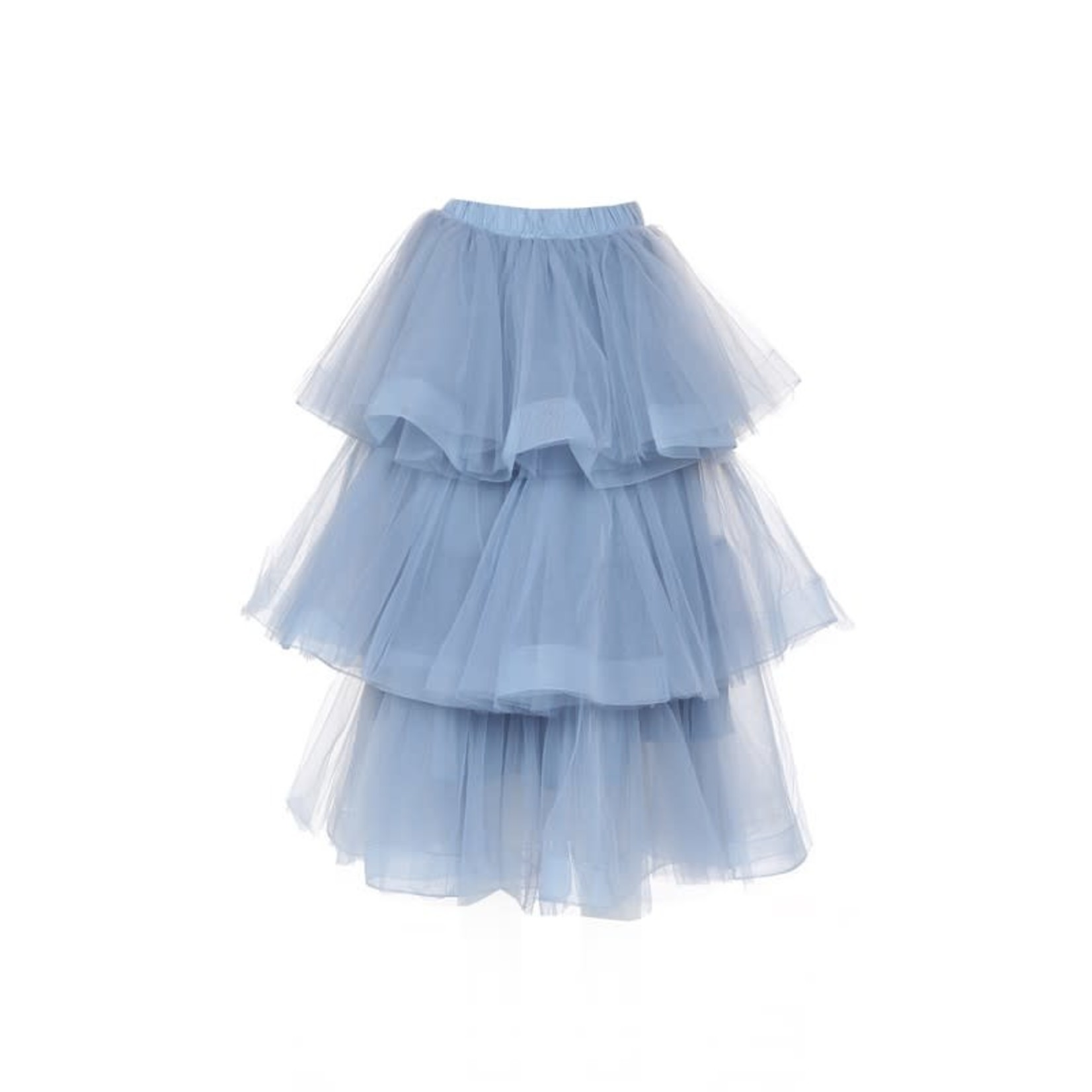 Tiered Mesh Layered Midi Skirt Blue