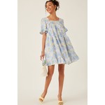 The Goodie Edit Textured Floral Smocked Square Neck Dress